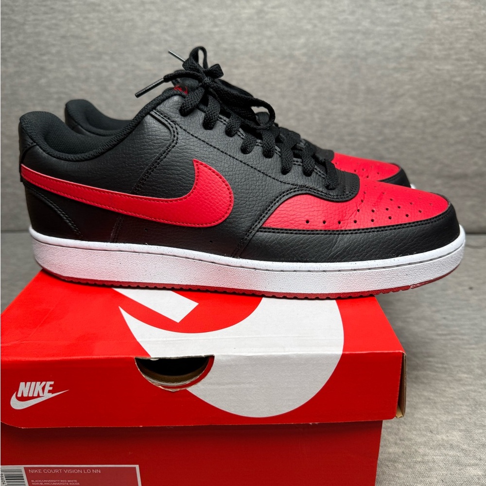 Nike Court Vision Low Next Nature BRED Shoes Black‎ Red Men's Size 12 FJ0685-010
